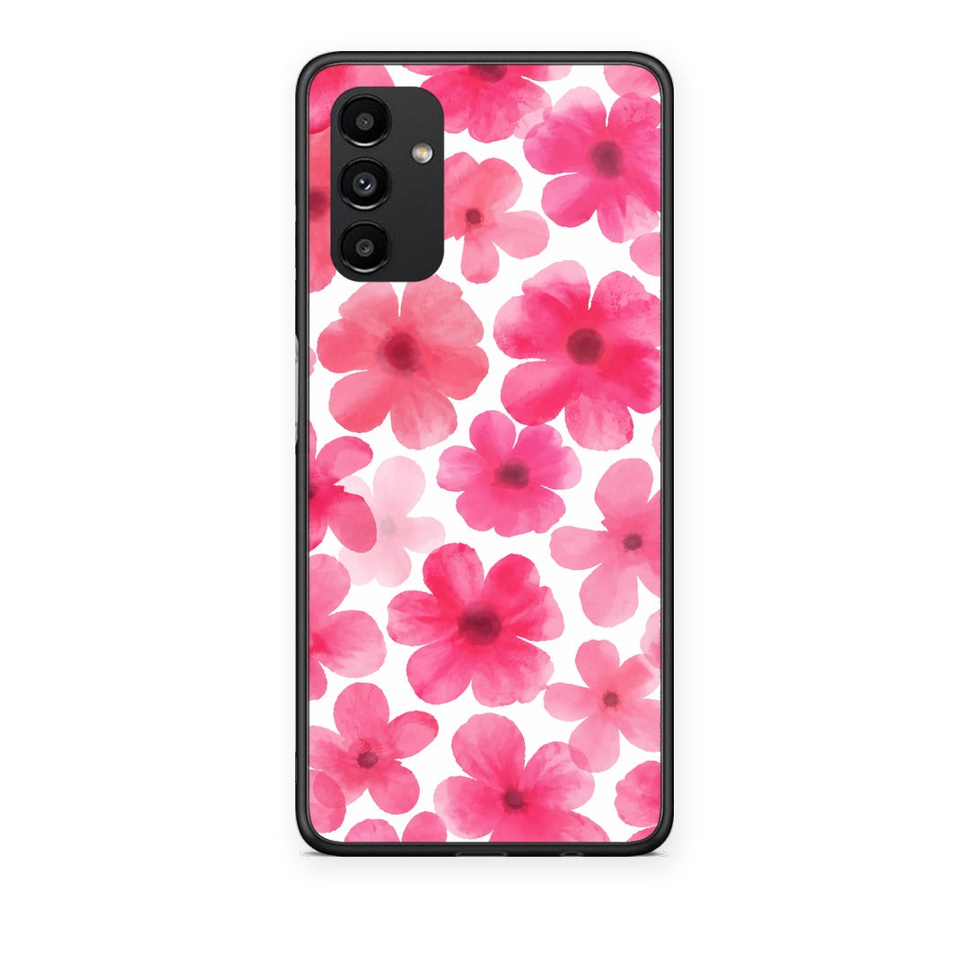 Θήκη Samsung Galaxy A13 5G Pink Watercolour Flowers on White από τη Smartfits με σχέδιο στο πίσω μέρος και μαύρο περίβλημα | Samsung Galaxy A13 5G Pink Watercolour Flowers on White case with colorful back and black bezels