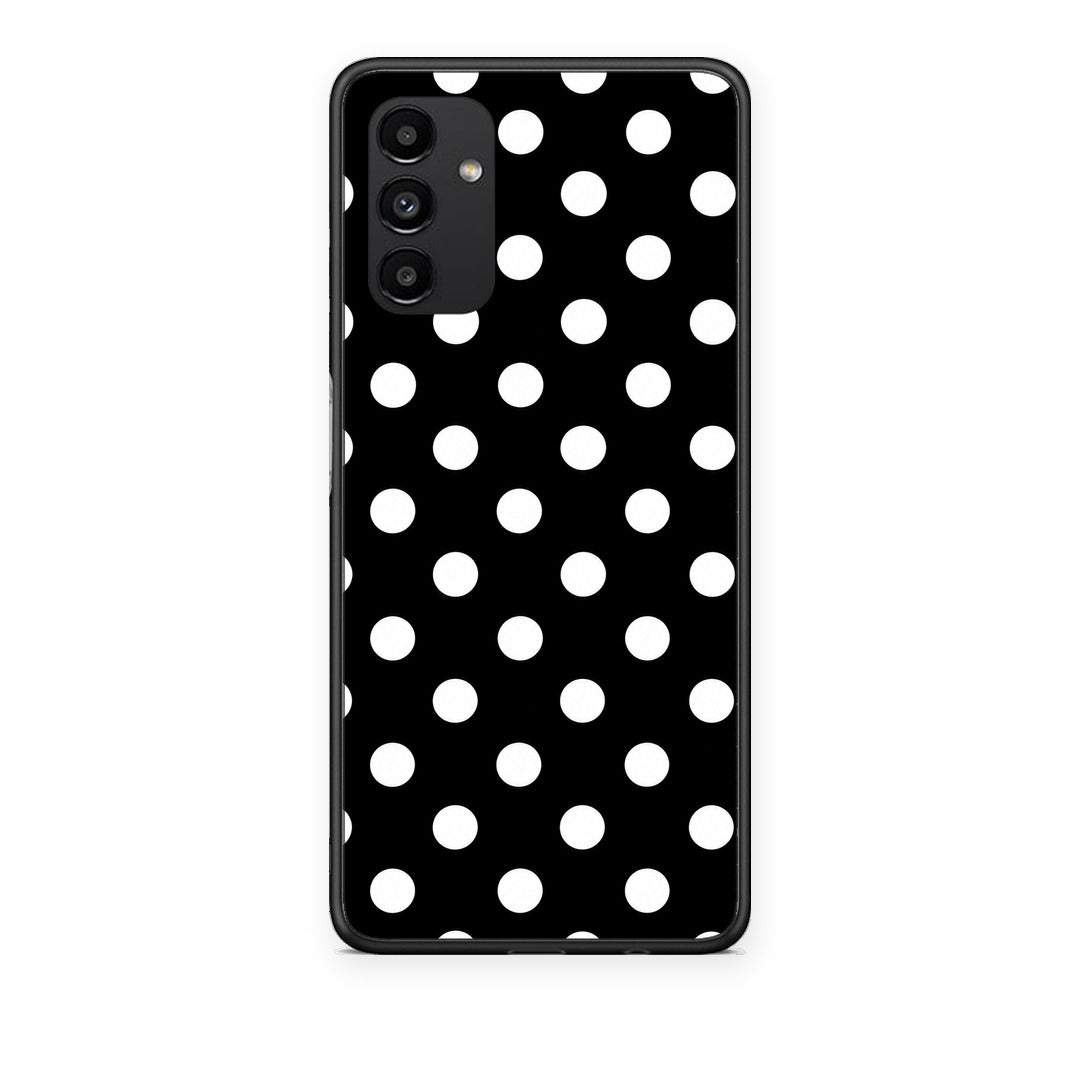Θήκη Samsung Galaxy A04s White Polka Dots on Black από τη Smartfits με σχέδιο στο πίσω μέρος και μαύρο περίβλημα | Samsung Galaxy A04s White Polka Dots on Black case with colorful back and black bezels