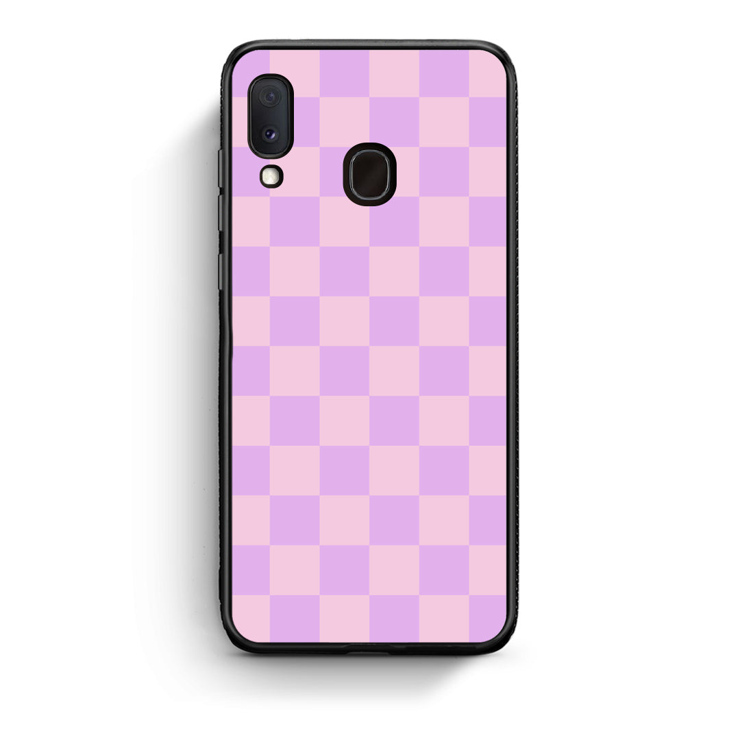 Θήκη Samsung Galaxy A30 Lavender and Pink Checkerboard από τη Smartfits με σχέδιο στο πίσω μέρος και μαύρο περίβλημα | Samsung Galaxy A30 Lavender and Pink Checkerboard case with colorful back and black bezels
