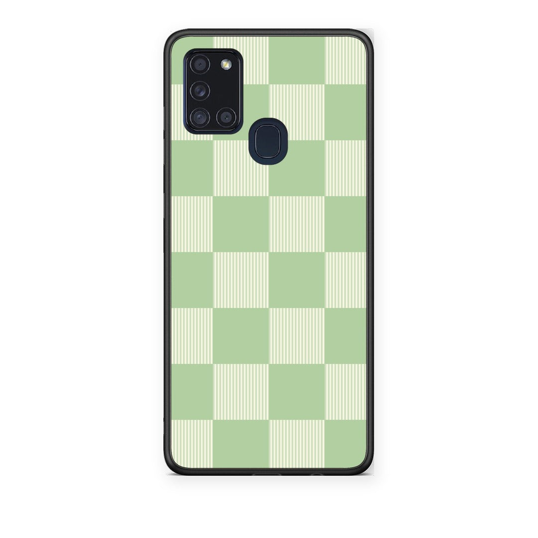 Θήκη Samsung Galaxy A21s Sage and Cream Striped Checks από τη Smartfits με σχέδιο στο πίσω μέρος και μαύρο περίβλημα | Samsung Galaxy A21s Sage and Cream Striped Checks case with colorful back and black bezels