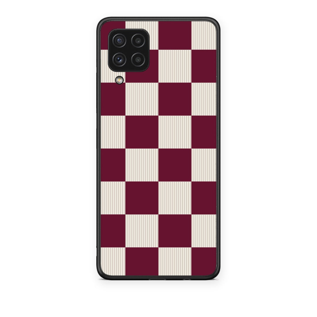 Θήκη Samsung Galaxy A22 4G Burgundy and Cream Striped Checks από τη Smartfits με σχέδιο στο πίσω μέρος και μαύρο περίβλημα | Samsung Galaxy A22 4G Burgundy and Cream Striped Checks case with colorful back and black bezels