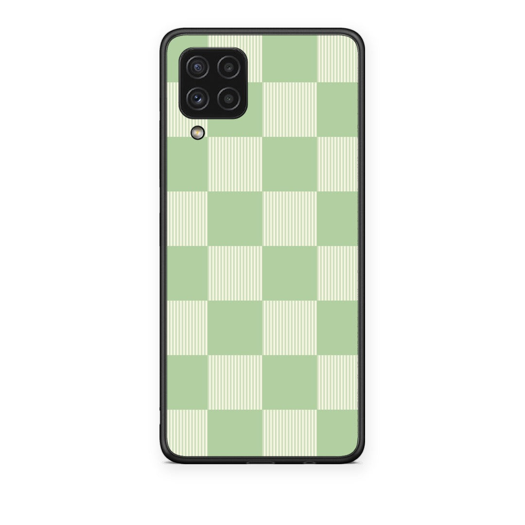 Θήκη Samsung Galaxy A22 4G Sage and Cream Striped Checks από τη Smartfits με σχέδιο στο πίσω μέρος και μαύρο περίβλημα | Samsung Galaxy A22 4G Sage and Cream Striped Checks case with colorful back and black bezels