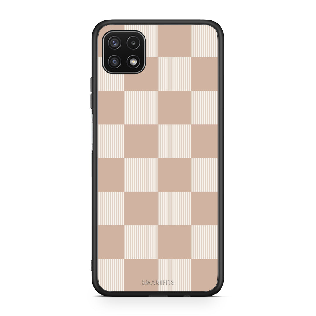 Θήκη Samsung Galaxy A22 5G Latte and Cream Striped Checks από τη Smartfits με σχέδιο στο πίσω μέρος και μαύρο περίβλημα | Samsung Galaxy A22 5G Latte and Cream Striped Checks case with colorful back and black bezels