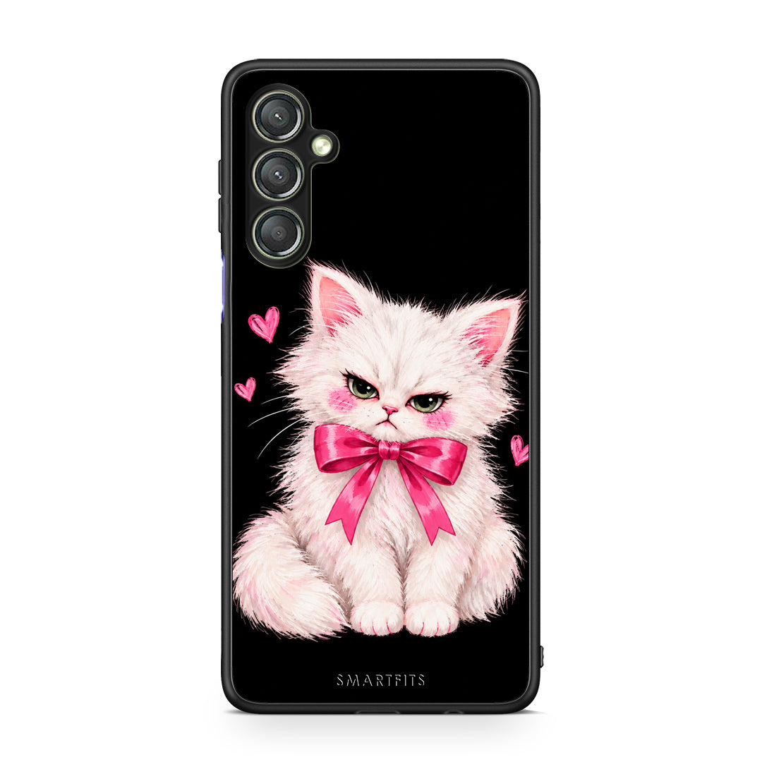 Θήκη Samsung Galaxy A24 4G Grumpy Party Kitten on Black από τη Smartfits με σχέδιο στο πίσω μέρος και μαύρο περίβλημα | Samsung Galaxy A24 4G Grumpy Party Kitten on Black case with colorful back and black bezels