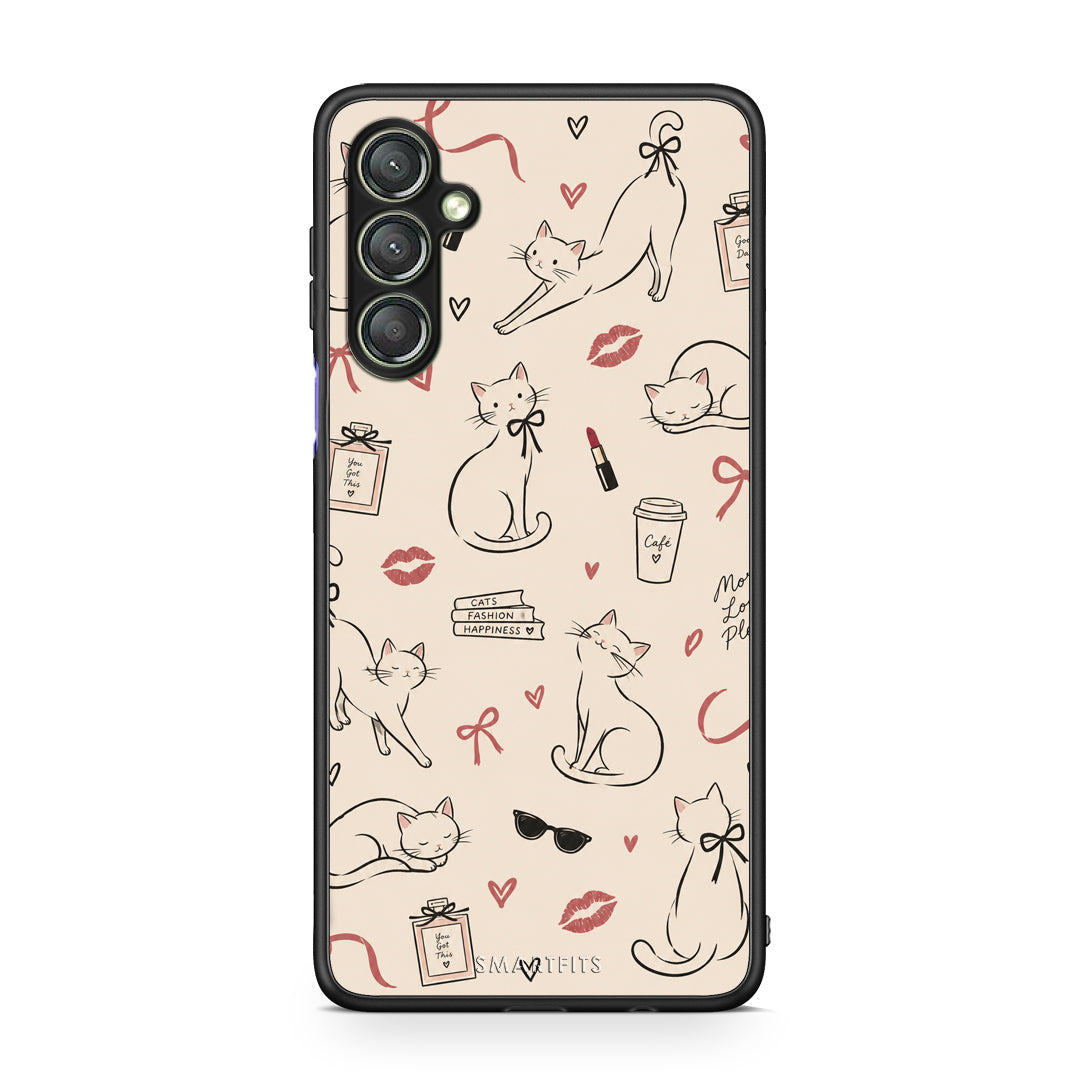 Θήκη Samsung Galaxy A24 4G Minimal Cat and Fashion Doodles on Cream από τη Smartfits με σχέδιο στο πίσω μέρος και μαύρο περίβλημα | Samsung Galaxy A24 4G Minimal Cat and Fashion Doodles on Cream case with colorful back and black bezels