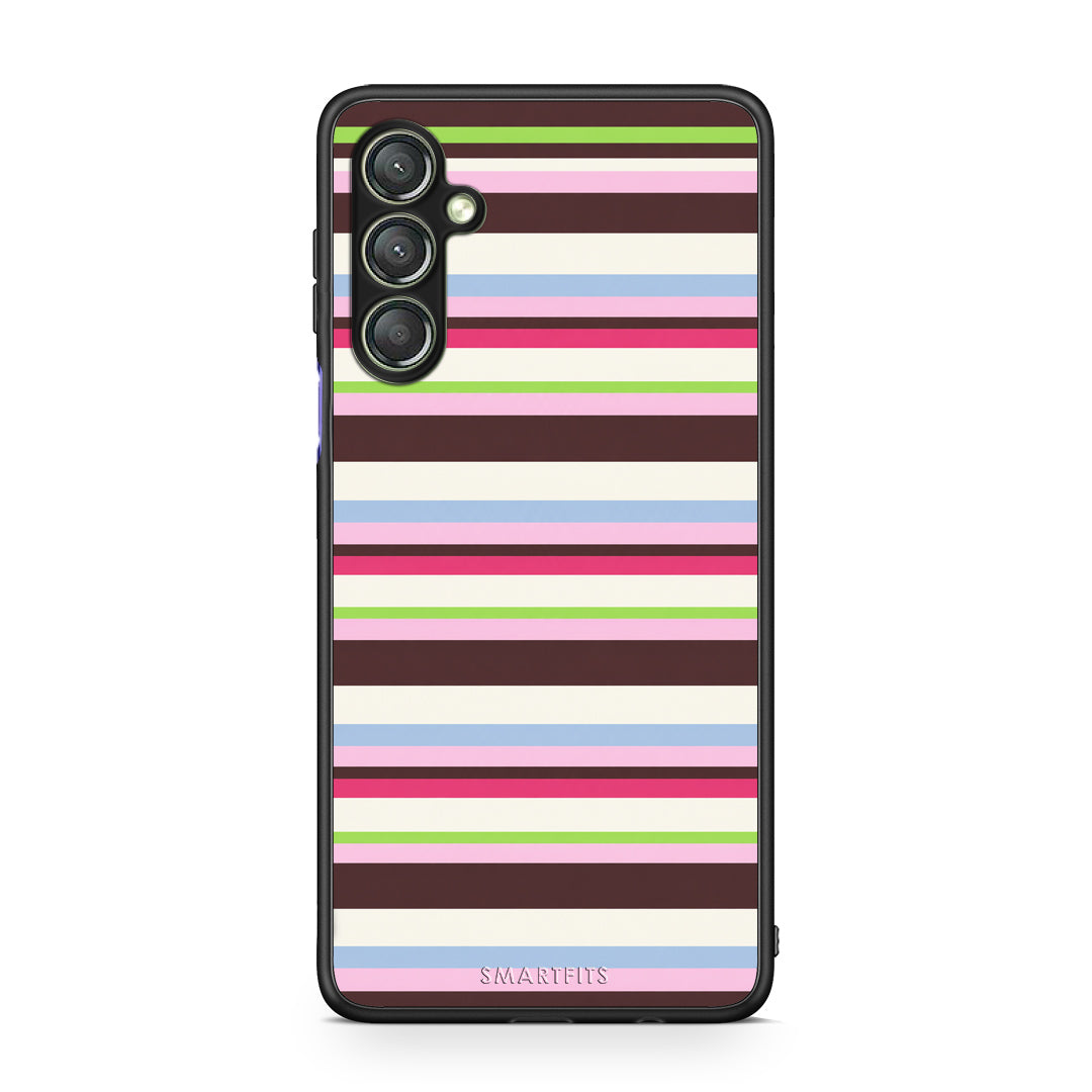 Θήκη Samsung Galaxy A24 4G Multicolour Horizontal Stripes από τη Smartfits με σχέδιο στο πίσω μέρος και μαύρο περίβλημα | Samsung Galaxy A24 4G Multicolour Horizontal Stripes case with colorful back and black bezels