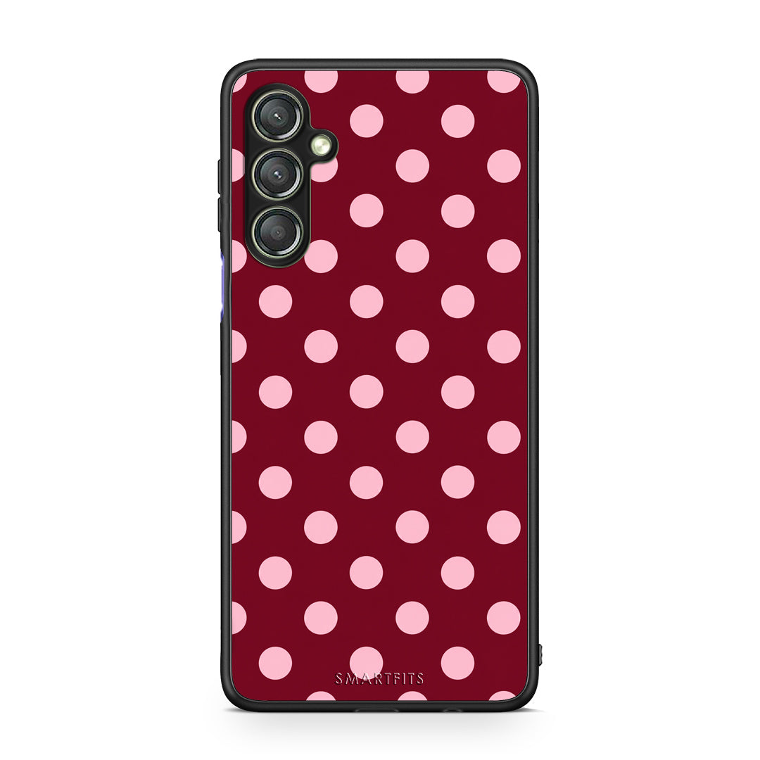 Θήκη Samsung Galaxy A24 4G Pink Polka Dots on Burgundy από τη Smartfits με σχέδιο στο πίσω μέρος και μαύρο περίβλημα | Samsung Galaxy A24 4G Pink Polka Dots on Burgundy case with colorful back and black bezels