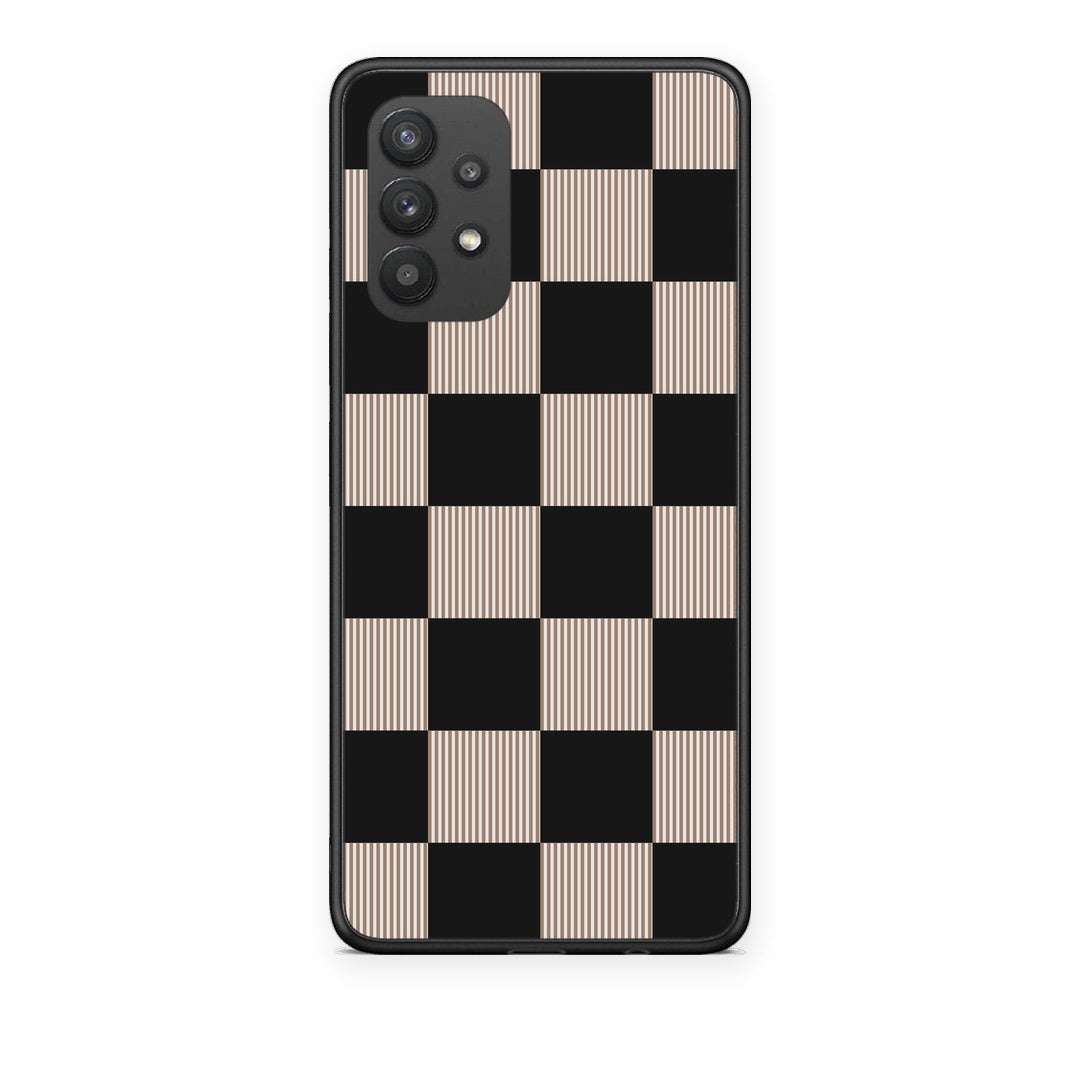 Θήκη Samsung Galaxy A32 4G Black and Taupe Striped Checks από τη Smartfits με σχέδιο στο πίσω μέρος και μαύρο περίβλημα | Samsung Galaxy A32 4G Black and Taupe Striped Checks case with colorful back and black bezels