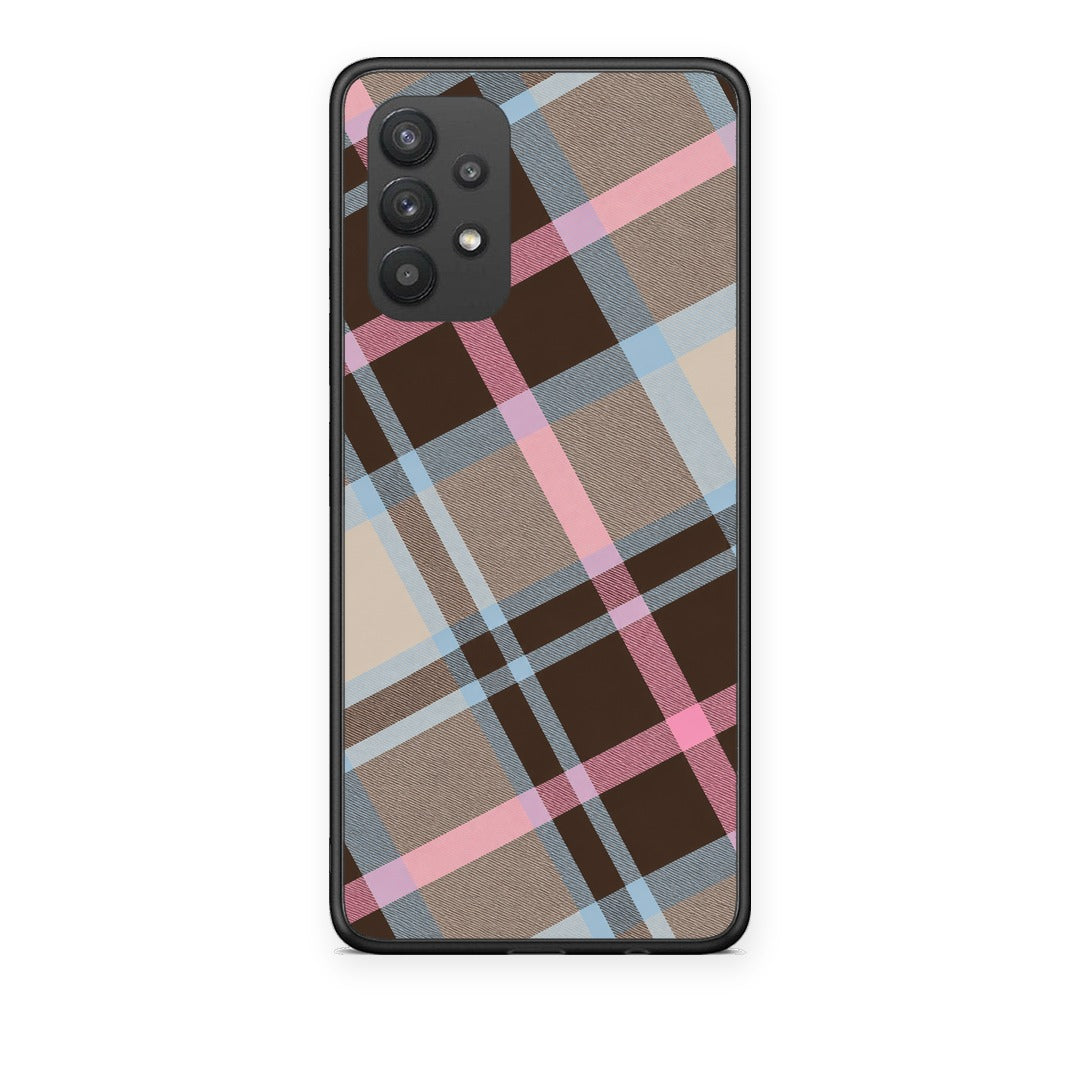 Θήκη Samsung Galaxy A32 4G Brown Pink and Blue Diagonal Plaid από τη Smartfits με σχέδιο στο πίσω μέρος και μαύρο περίβλημα | Samsung Galaxy A32 4G Brown Pink and Blue Diagonal Plaid case with colorful back and black bezels