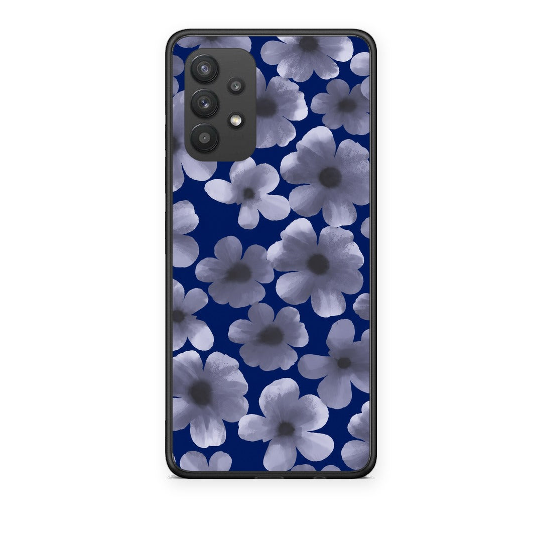 Θήκη Samsung Galaxy A32 4G Pale Blue Flowers on Navy από τη Smartfits με σχέδιο στο πίσω μέρος και μαύρο περίβλημα | Samsung Galaxy A32 4G Pale Blue Flowers on Navy case with colorful back and black bezels