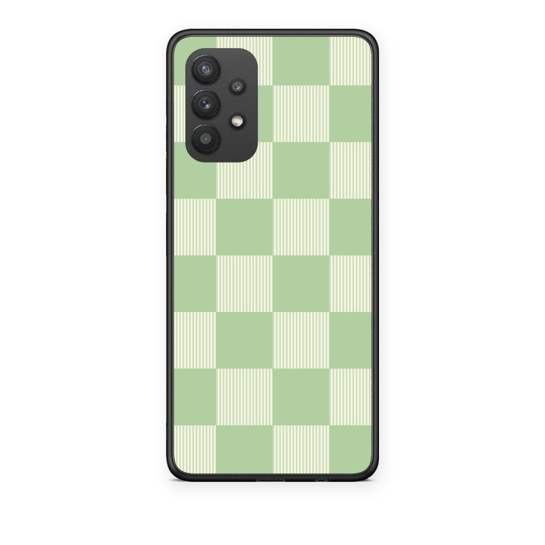Θήκη Samsung Galaxy A32 4G Sage and Cream Striped Checks από τη Smartfits με σχέδιο στο πίσω μέρος και μαύρο περίβλημα | Samsung Galaxy A32 4G Sage and Cream Striped Checks case with colorful back and black bezels