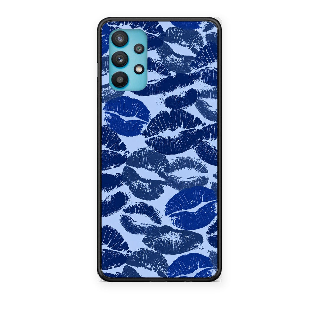Θήκη Samsung Galaxy A32 5G Blue Lipstick Kisses από τη Smartfits με σχέδιο στο πίσω μέρος και μαύρο περίβλημα | Samsung Galaxy A32 5G Blue Lipstick Kisses case with colorful back and black bezels