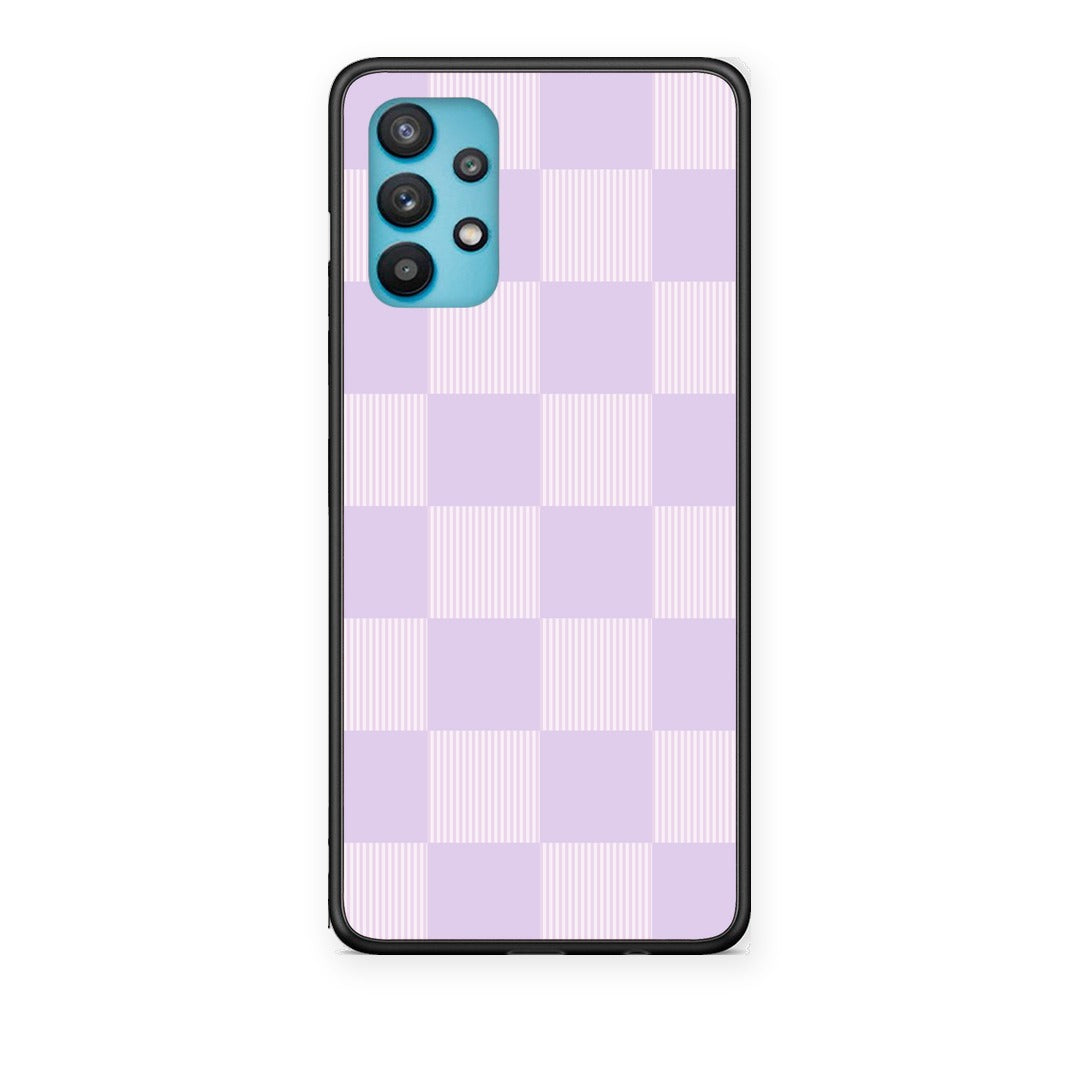 Θήκη Samsung Galaxy A32 5G Lilac and Cream Striped Checks από τη Smartfits με σχέδιο στο πίσω μέρος και μαύρο περίβλημα | Samsung Galaxy A32 5G Lilac and Cream Striped Checks case with colorful back and black bezels