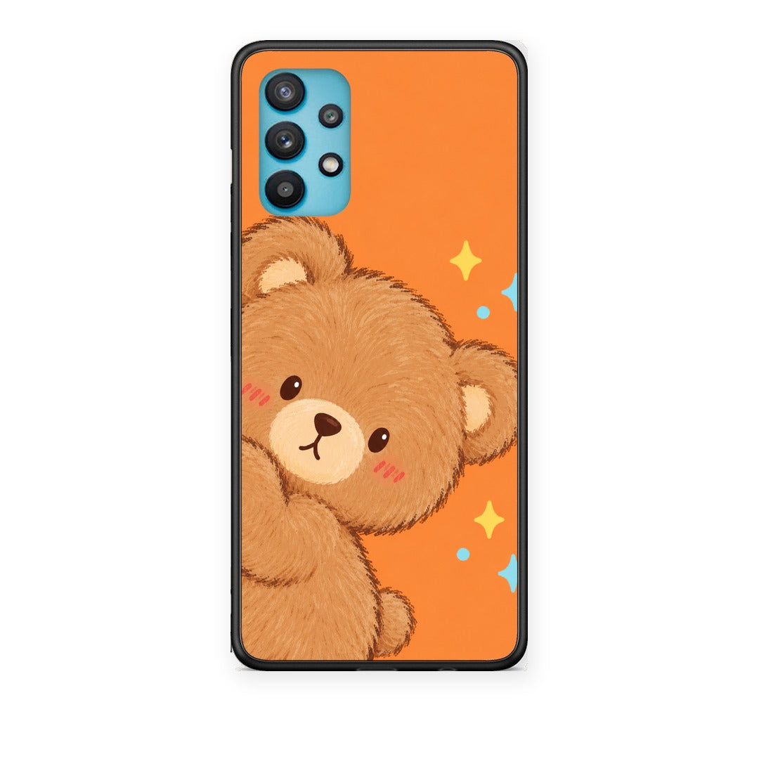 Θήκη Samsung Galaxy A32 5G Peekaboo Teddy on Orange από τη Smartfits με σχέδιο στο πίσω μέρος και μαύρο περίβλημα | Samsung Galaxy A32 5G Peekaboo Teddy on Orange case with colorful back and black bezels