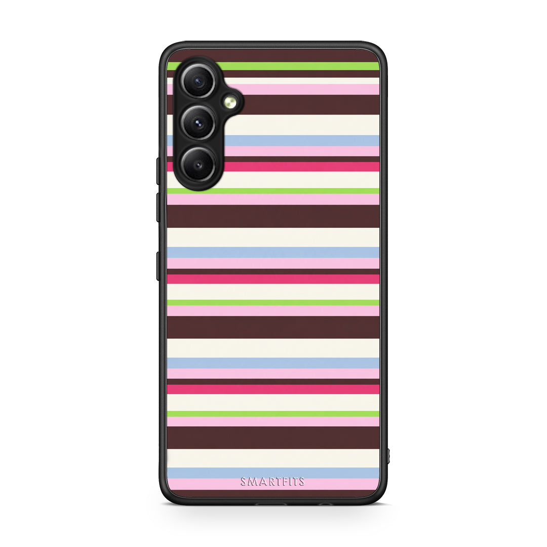 Θήκη Samsung Galaxy A34 Multicolour Horizontal Stripes από τη Smartfits με σχέδιο στο πίσω μέρος και μαύρο περίβλημα | Samsung Galaxy A34 Multicolour Horizontal Stripes case with colorful back and black bezels