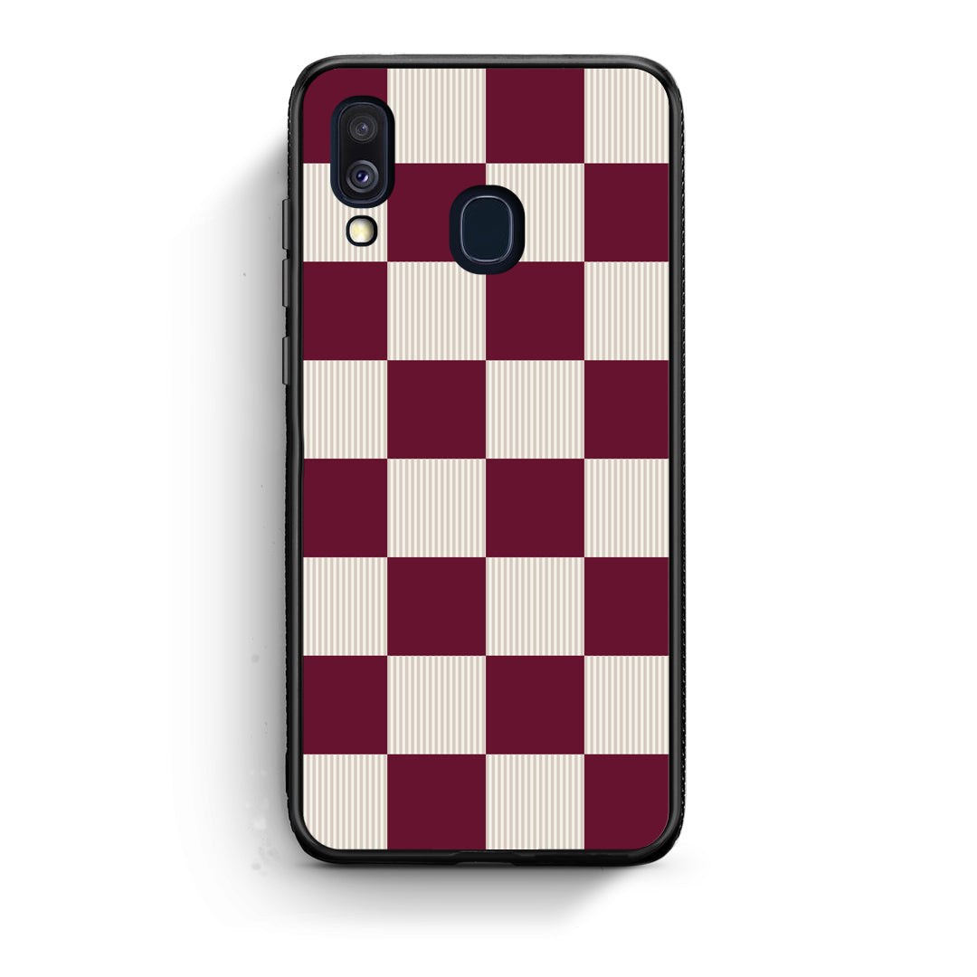 Θήκη Samsung Galaxy A40 Burgundy and Cream Striped Checks από τη Smartfits με σχέδιο στο πίσω μέρος και μαύρο περίβλημα | Samsung Galaxy A40 Burgundy and Cream Striped Checks case with colorful back and black bezels