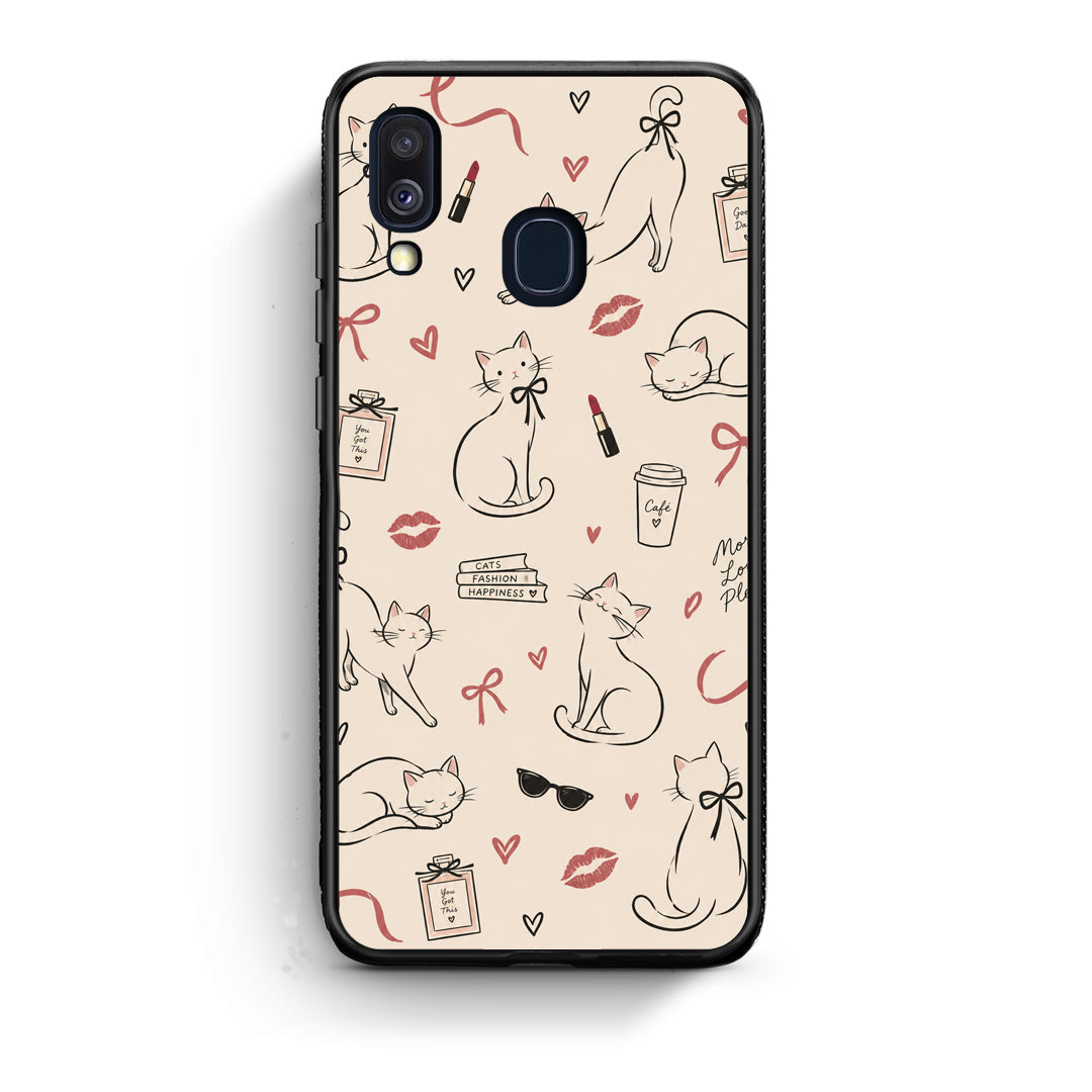 Θήκη Samsung Galaxy A40 Minimal Cat and Fashion Doodles on Cream από τη Smartfits με σχέδιο στο πίσω μέρος και μαύρο περίβλημα | Samsung Galaxy A40 Minimal Cat and Fashion Doodles on Cream case with colorful back and black bezels