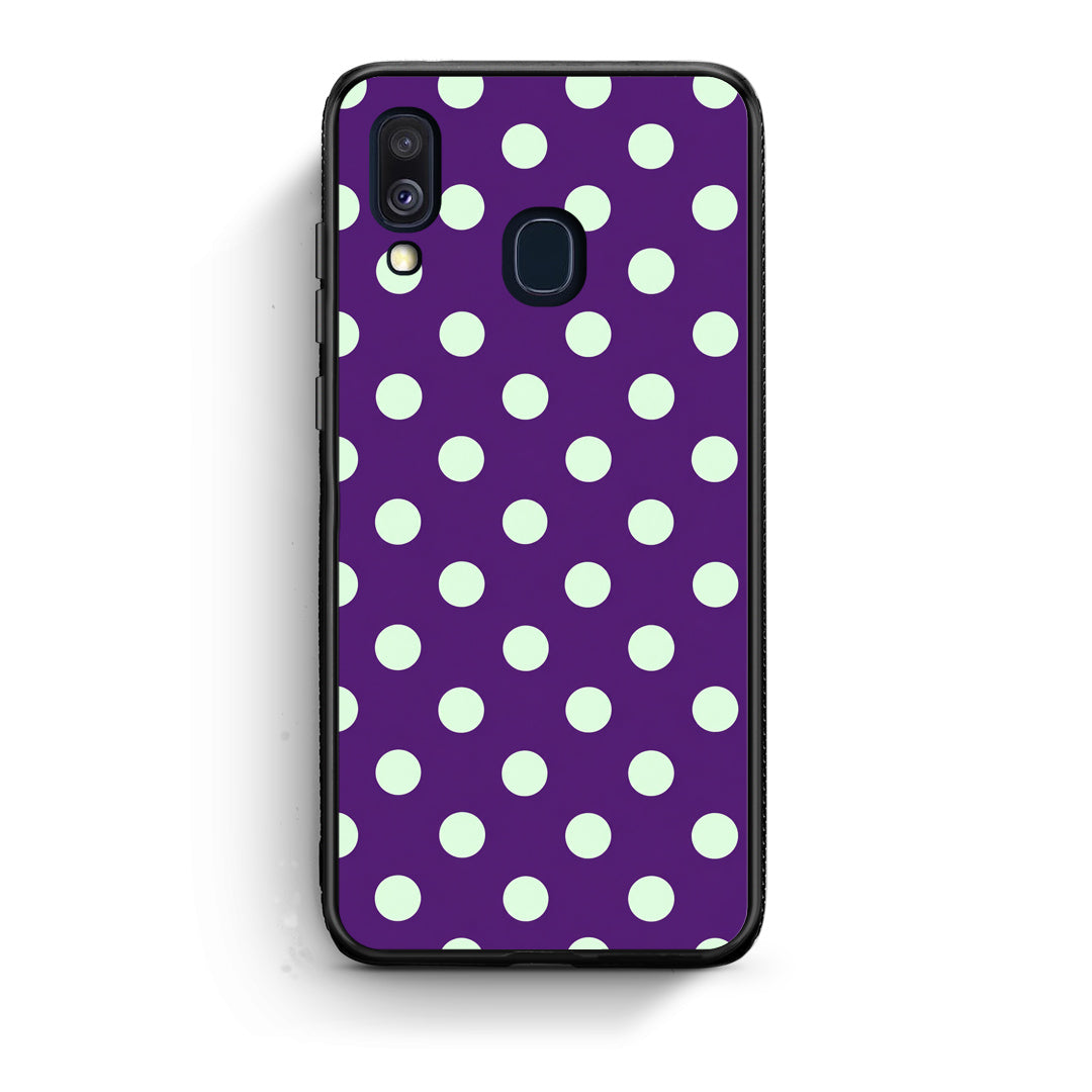 Θήκη Samsung Galaxy A40 Mint Polka Dots on Purple από τη Smartfits με σχέδιο στο πίσω μέρος και μαύρο περίβλημα | Samsung Galaxy A40 Mint Polka Dots on Purple case with colorful back and black bezels