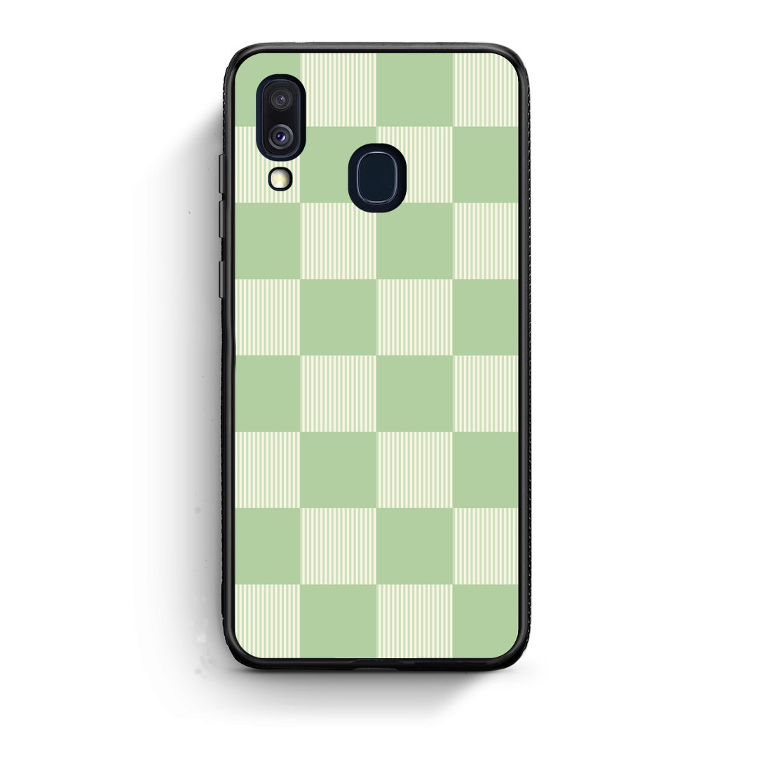 Θήκη Samsung Galaxy A40 Sage and Cream Striped Checks από τη Smartfits με σχέδιο στο πίσω μέρος και μαύρο περίβλημα | Samsung Galaxy A40 Sage and Cream Striped Checks case with colorful back and black bezels