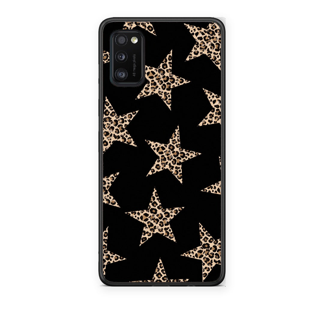 Θήκη Samsung Galaxy A41 Leopard Stars on Black από τη Smartfits με σχέδιο στο πίσω μέρος και μαύρο περίβλημα | Samsung Galaxy A41 Leopard Stars on Black case with colorful back and black bezels
