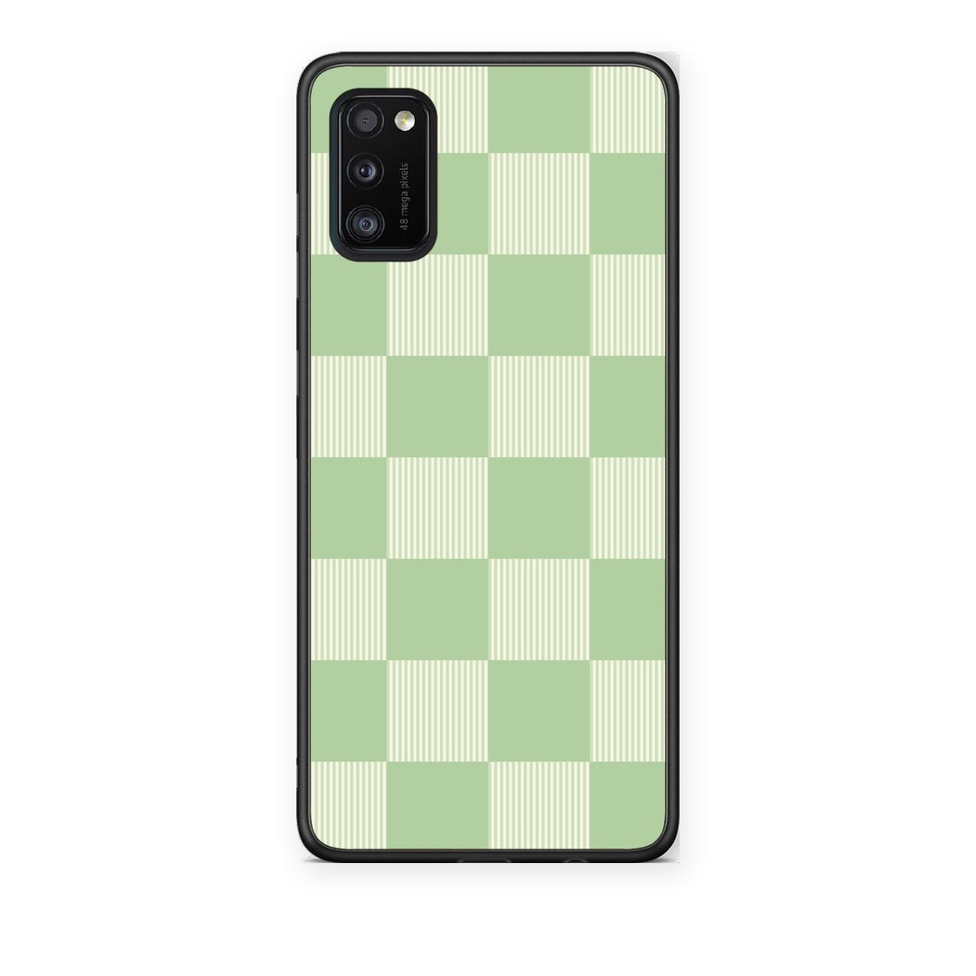 Θήκη Samsung Galaxy A41 Sage and Cream Striped Checks από τη Smartfits με σχέδιο στο πίσω μέρος και μαύρο περίβλημα | Samsung Galaxy A41 Sage and Cream Striped Checks case with colorful back and black bezels