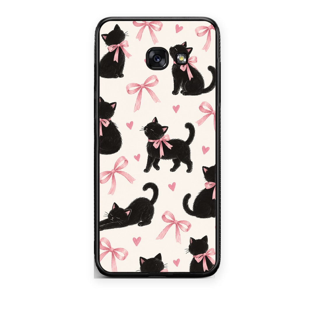 Θήκη Samsung Galaxy A5 2017 Black Kittens and Pink Bows on Cream Large από τη Smartfits με σχέδιο στο πίσω μέρος και μαύρο περίβλημα | Samsung Galaxy A5 2017 Black Kittens and Pink Bows on Cream Large case with colorful back and black bezels