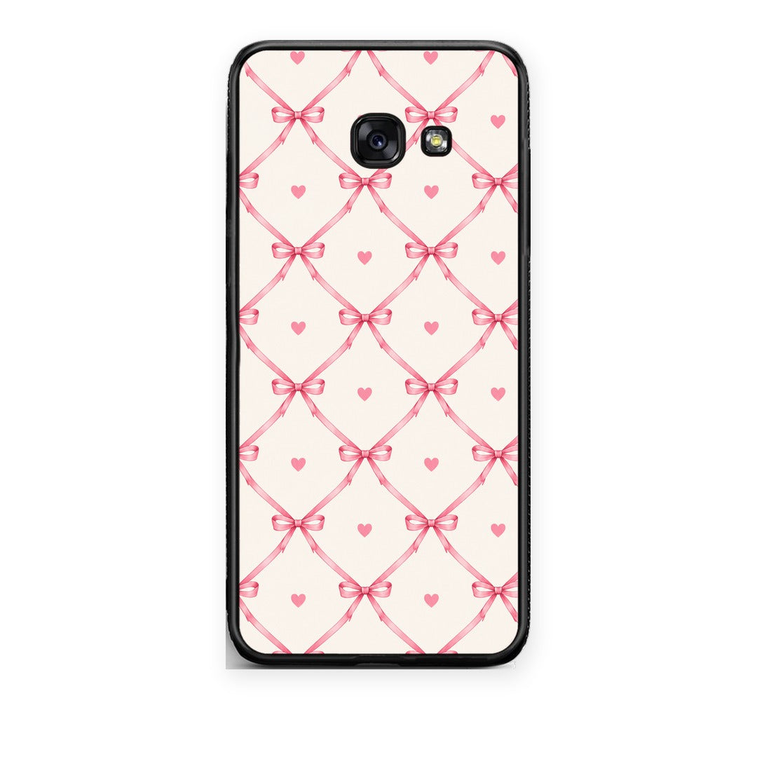 Θήκη Samsung Galaxy A5 2017 Pink Bow Lattice and Hearts on Cream από τη Smartfits με σχέδιο στο πίσω μέρος και μαύρο περίβλημα | Samsung Galaxy A5 2017 Pink Bow Lattice and Hearts on Cream case with colorful back and black bezels