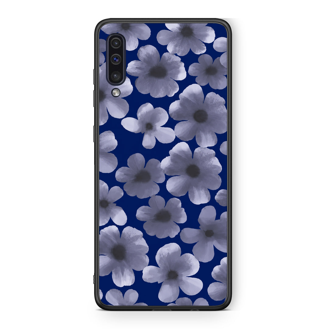 Θήκη Samsung Galaxy A50 / A30s Pale Blue Flowers on Navy από τη Smartfits με σχέδιο στο πίσω μέρος και μαύρο περίβλημα | Samsung Galaxy A50 / A30s Pale Blue Flowers on Navy case with colorful back and black bezels