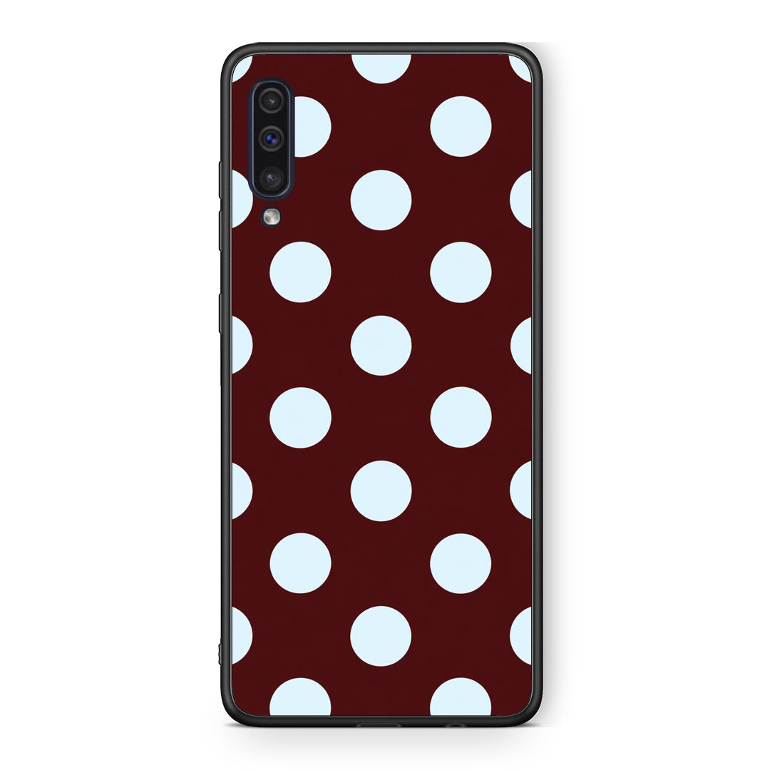 Θήκη Samsung Galaxy A50 / A30s Pale Blue Large Polka Dots on Burgundy από τη Smartfits με σχέδιο στο πίσω μέρος και μαύρο περίβλημα | Samsung Galaxy A50 / A30s Pale Blue Large Polka Dots on Burgundy case with colorful back and black bezels