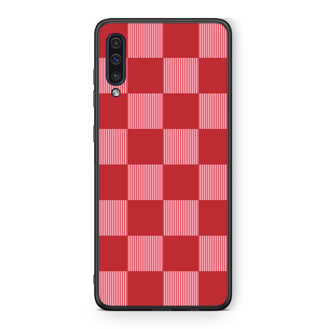 Θήκη Samsung Galaxy A50 / A30s Red and Pink Striped Checks από τη Smartfits με σχέδιο στο πίσω μέρος και μαύρο περίβλημα | Samsung Galaxy A50 / A30s Red and Pink Striped Checks case with colorful back and black bezels