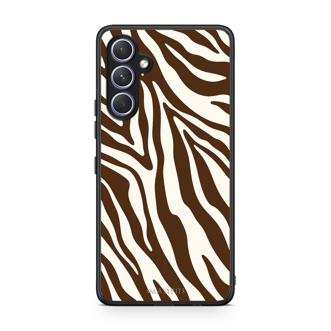 Θήκη Samsung Galaxy A54 Brown and Cream Zebra Stripes από τη Smartfits με σχέδιο στο πίσω μέρος και μαύρο περίβλημα | Samsung Galaxy A54 Brown and Cream Zebra Stripes case with colorful back and black bezels