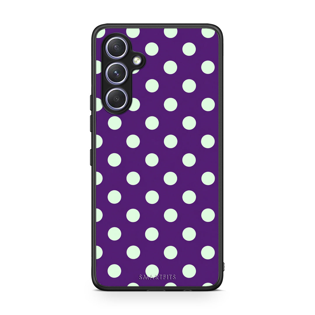 Θήκη Samsung Galaxy A54 Mint Polka Dots on Purple από τη Smartfits με σχέδιο στο πίσω μέρος και μαύρο περίβλημα | Samsung Galaxy A54 Mint Polka Dots on Purple case with colorful back and black bezels