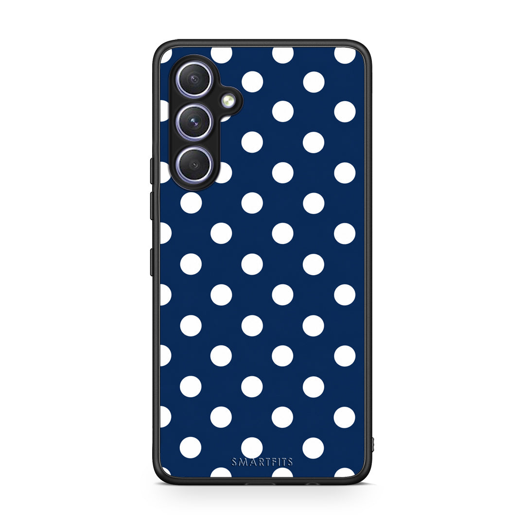 Θήκη Samsung Galaxy A54 White Large Polka Dots on Navy από τη Smartfits με σχέδιο στο πίσω μέρος και μαύρο περίβλημα | Samsung Galaxy A54 White Large Polka Dots on Navy case with colorful back and black bezels