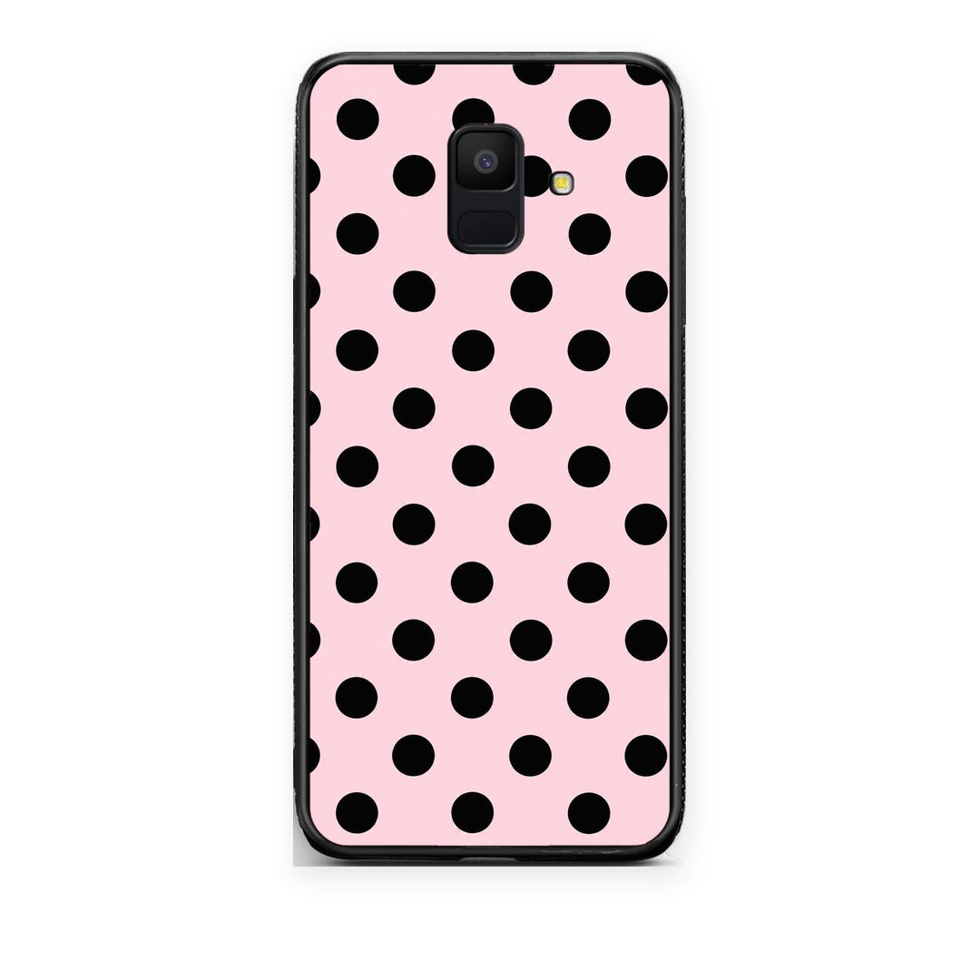 Θήκη Samsung Galaxy A6 2018 Black Polka Dots on Pink από τη Smartfits με σχέδιο στο πίσω μέρος και μαύρο περίβλημα | Samsung Galaxy A6 2018 Black Polka Dots on Pink case with colorful back and black bezels
