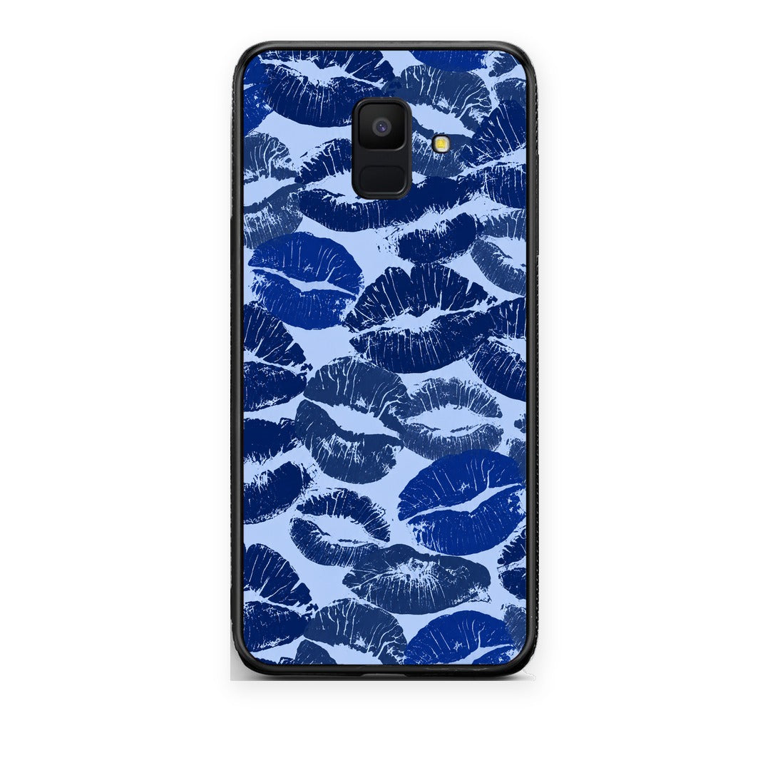 Θήκη Samsung Galaxy A6 2018 Blue Lipstick Kisses από τη Smartfits με σχέδιο στο πίσω μέρος και μαύρο περίβλημα | Samsung Galaxy A6 2018 Blue Lipstick Kisses case with colorful back and black bezels