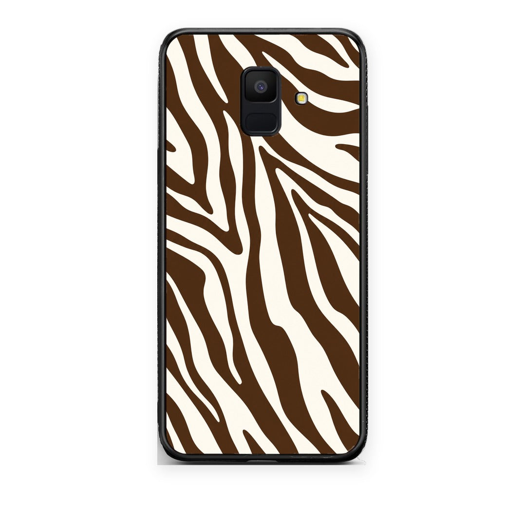 Θήκη Samsung Galaxy A6 2018 Brown and Cream Zebra Stripes από τη Smartfits με σχέδιο στο πίσω μέρος και μαύρο περίβλημα | Samsung Galaxy A6 2018 Brown and Cream Zebra Stripes case with colorful back and black bezels