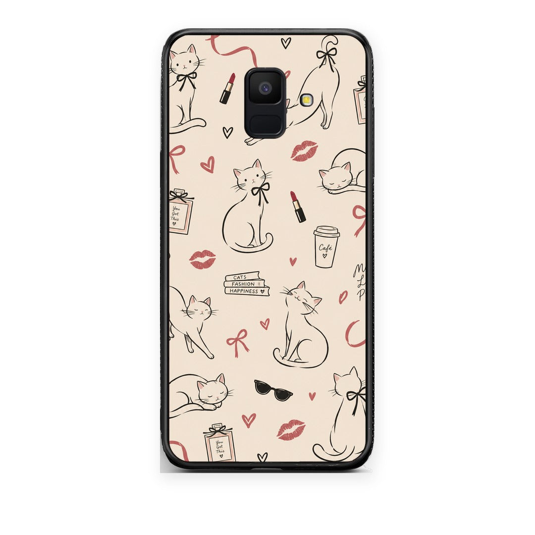 Θήκη Samsung Galaxy A6 2018 Minimal Cat and Fashion Doodles on Cream από τη Smartfits με σχέδιο στο πίσω μέρος και μαύρο περίβλημα | Samsung Galaxy A6 2018 Minimal Cat and Fashion Doodles on Cream case with colorful back and black bezels