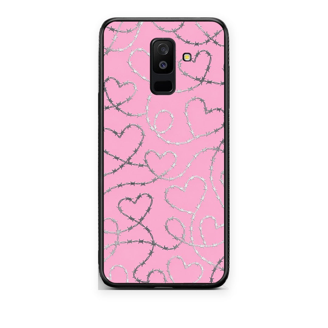Θήκη Samsung Galaxy A6+ 2018 Barbed Wire Hearts on Pink από τη Smartfits με σχέδιο στο πίσω μέρος και μαύρο περίβλημα | Samsung Galaxy A6+ 2018 Barbed Wire Hearts on Pink case with colorful back and black bezels