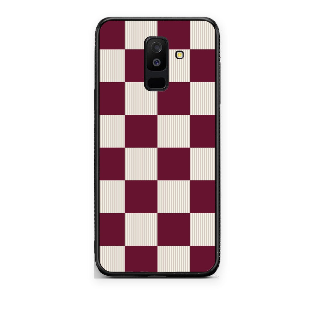 Θήκη Samsung Galaxy A6+ 2018 Burgundy and Cream Striped Checks από τη Smartfits με σχέδιο στο πίσω μέρος και μαύρο περίβλημα | Samsung Galaxy A6+ 2018 Burgundy and Cream Striped Checks case with colorful back and black bezels