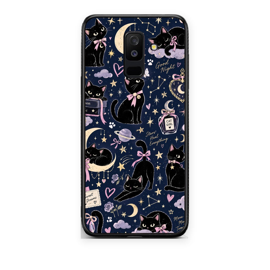 Θήκη Samsung Galaxy A6+ 2018 Celestial Black Cats on Navy από τη Smartfits με σχέδιο στο πίσω μέρος και μαύρο περίβλημα | Samsung Galaxy A6+ 2018 Celestial Black Cats on Navy case with colorful back and black bezels