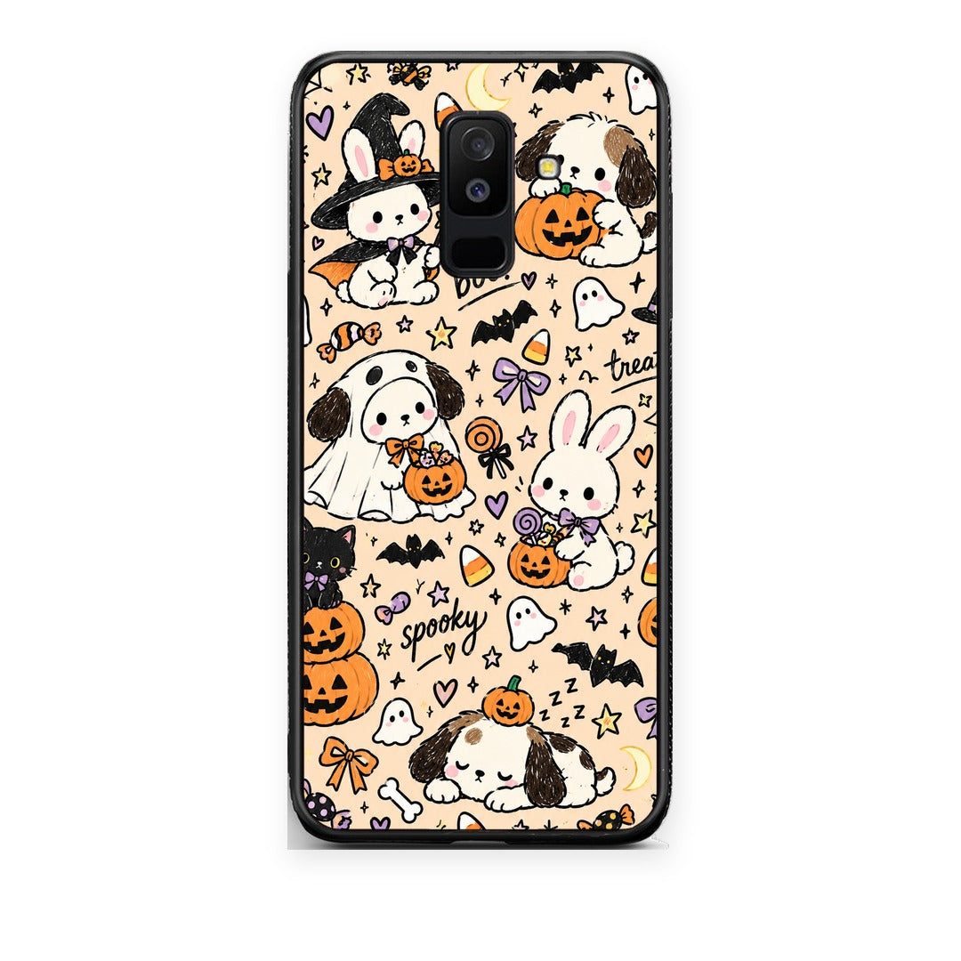 Θήκη Samsung Galaxy A6+ 2018 Halloween Puppies and Friends on Cream από τη Smartfits με σχέδιο στο πίσω μέρος και μαύρο περίβλημα | Samsung Galaxy A6+ 2018 Halloween Puppies and Friends on Cream case with colorful back and black bezels