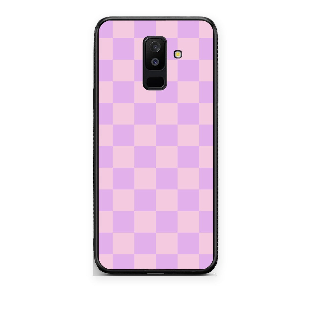 Θήκη Samsung Galaxy A6+ 2018 Lavender and Pink Checkerboard από τη Smartfits με σχέδιο στο πίσω μέρος και μαύρο περίβλημα | Samsung Galaxy A6+ 2018 Lavender and Pink Checkerboard case with colorful back and black bezels