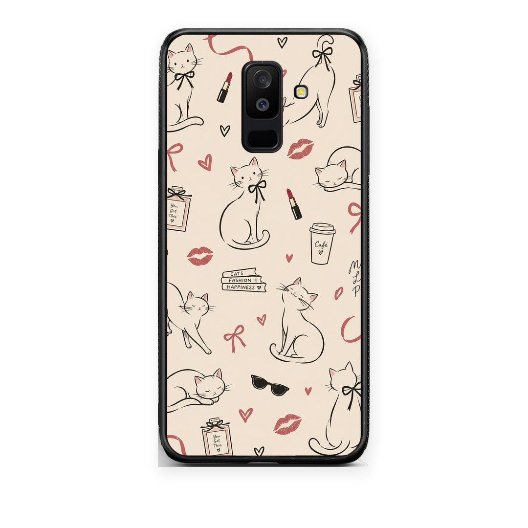 Θήκη Samsung Galaxy A6+ 2018 Minimal Cat and Fashion Doodles on Cream από τη Smartfits με σχέδιο στο πίσω μέρος και μαύρο περίβλημα | Samsung Galaxy A6+ 2018 Minimal Cat and Fashion Doodles on Cream case with colorful back and black bezels