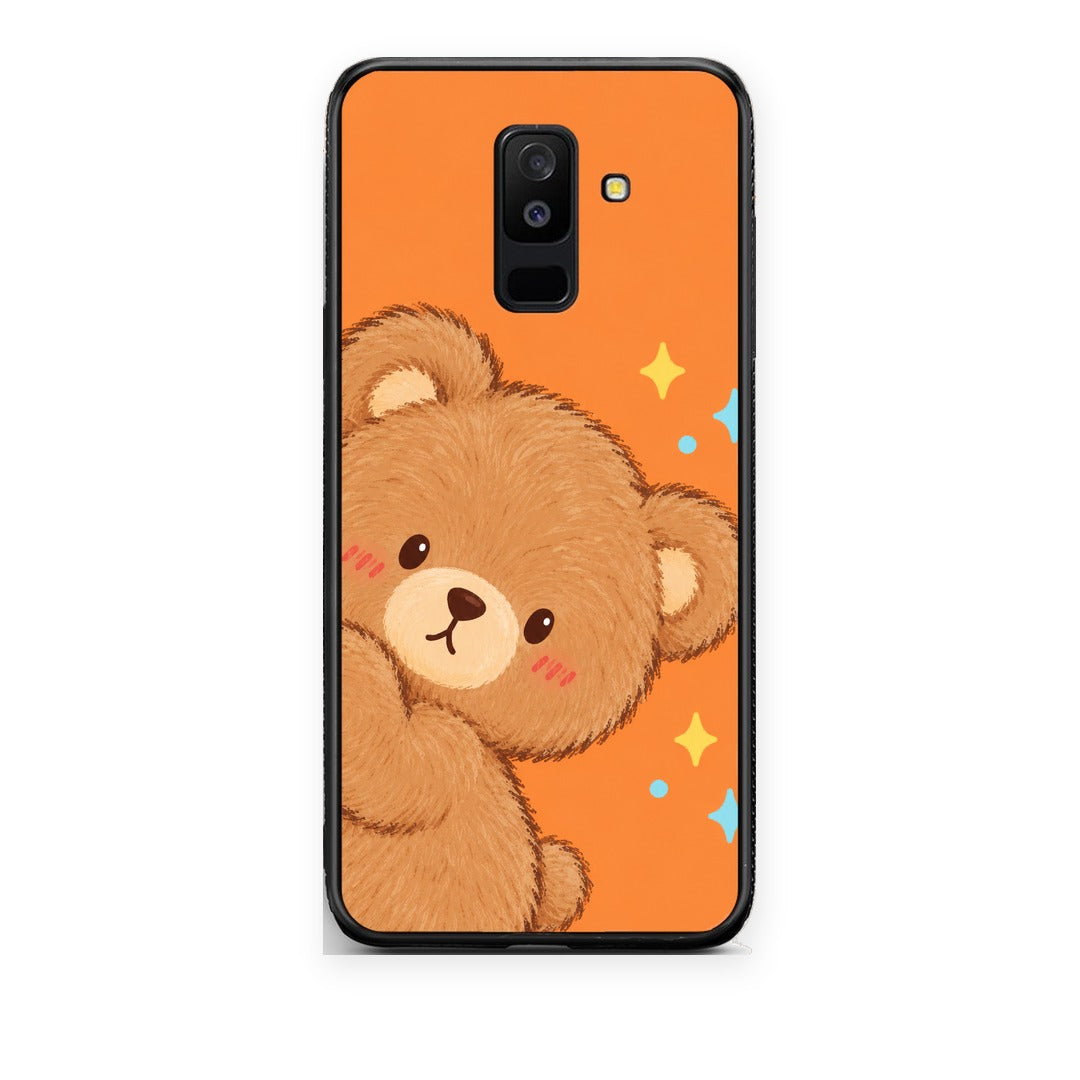 Θήκη Samsung Galaxy A6+ 2018 Peekaboo Teddy on Orange από τη Smartfits με σχέδιο στο πίσω μέρος και μαύρο περίβλημα | Samsung Galaxy A6+ 2018 Peekaboo Teddy on Orange case with colorful back and black bezels