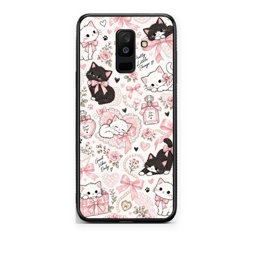 Θήκη Samsung Galaxy A6+ 2018 Pink Bows and Kittens Collage από τη Smartfits με σχέδιο στο πίσω μέρος και μαύρο περίβλημα | Samsung Galaxy A6+ 2018 Pink Bows and Kittens Collage case with colorful back and black bezels