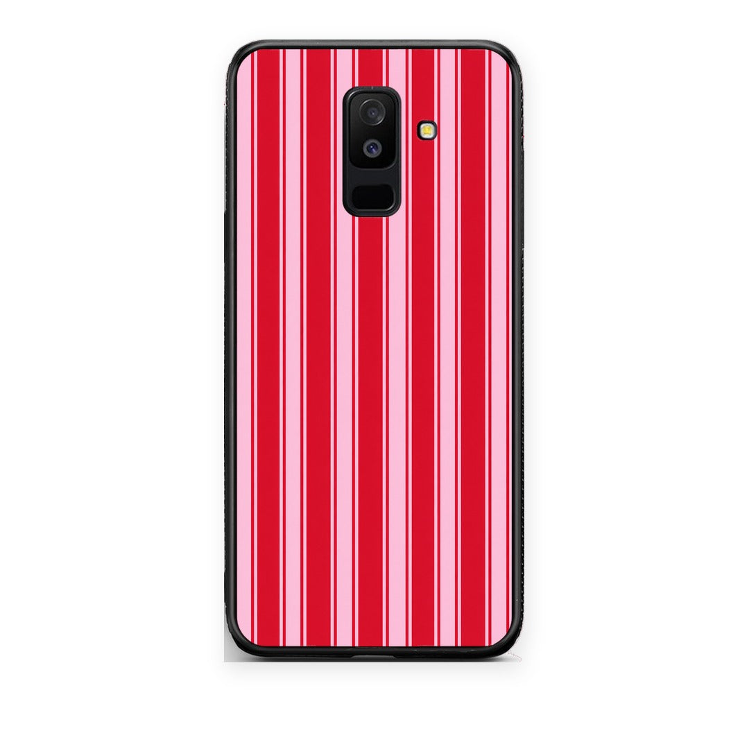 Θήκη Samsung Galaxy A6+ 2018 Red and Pink Vertical Pinstripes από τη Smartfits με σχέδιο στο πίσω μέρος και μαύρο περίβλημα | Samsung Galaxy A6+ 2018 Red and Pink Vertical Pinstripes case with colorful back and black bezels