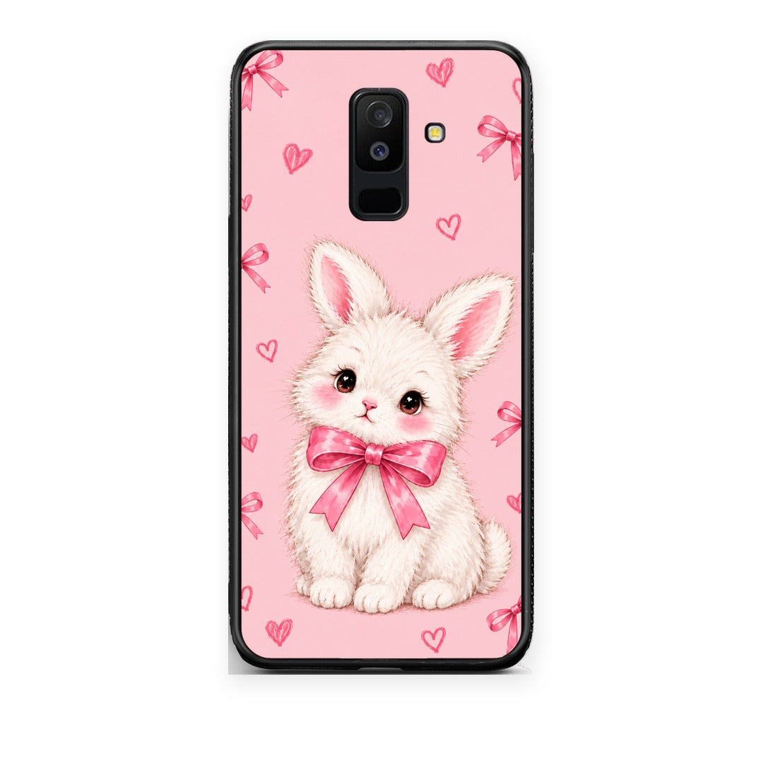 Θήκη Samsung Galaxy A6+ 2018 White Bunny and Pink Bows από τη Smartfits με σχέδιο στο πίσω μέρος και μαύρο περίβλημα | Samsung Galaxy A6+ 2018 White Bunny and Pink Bows case with colorful back and black bezels