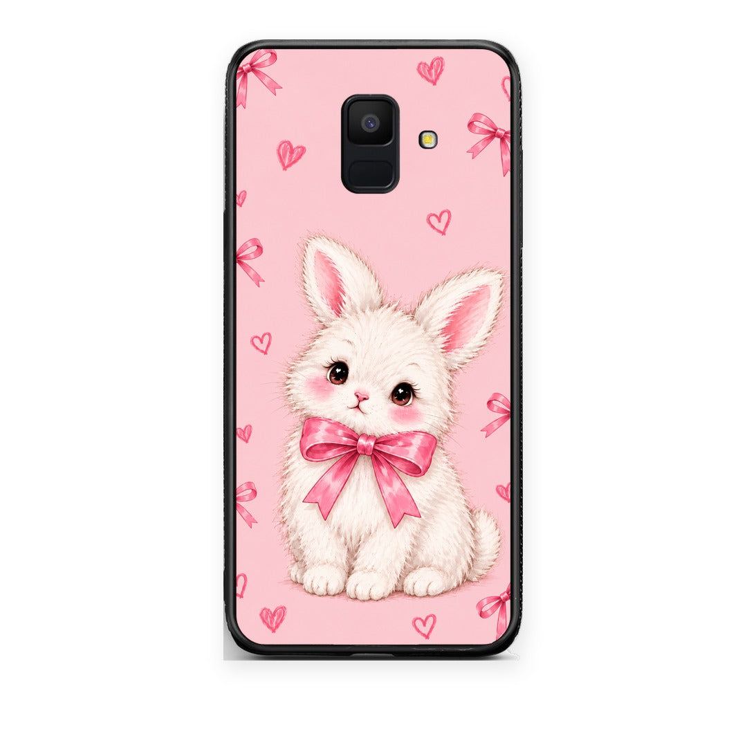 Θήκη Samsung Galaxy A6 2018 White Bunny and Pink Bows από τη Smartfits με σχέδιο στο πίσω μέρος και μαύρο περίβλημα | Samsung Galaxy A6 2018 White Bunny and Pink Bows case with colorful back and black bezels