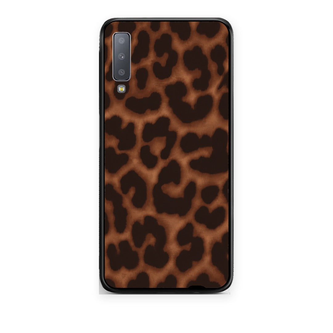 Θήκη Samsung Galaxy A7 2018 Leopard Print Dark Brown από τη Smartfits με σχέδιο στο πίσω μέρος και μαύρο περίβλημα | Samsung Galaxy A7 2018 Leopard Print Dark Brown case with colorful back and black bezels