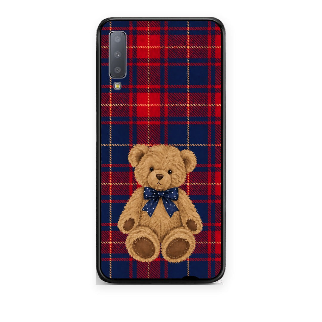 Θήκη Samsung Galaxy A7 2018 Teddy Bear on Red and Navy Tartan από τη Smartfits με σχέδιο στο πίσω μέρος και μαύρο περίβλημα | Samsung Galaxy A7 2018 Teddy Bear on Red and Navy Tartan case with colorful back and black bezels